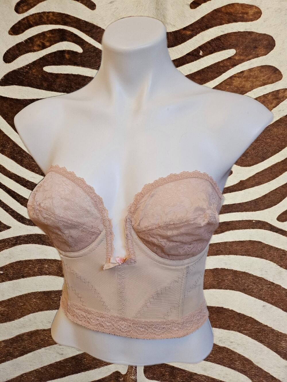 Vintage 60s Lady Marlene Lace Longline Bra Corset Bustier 38B